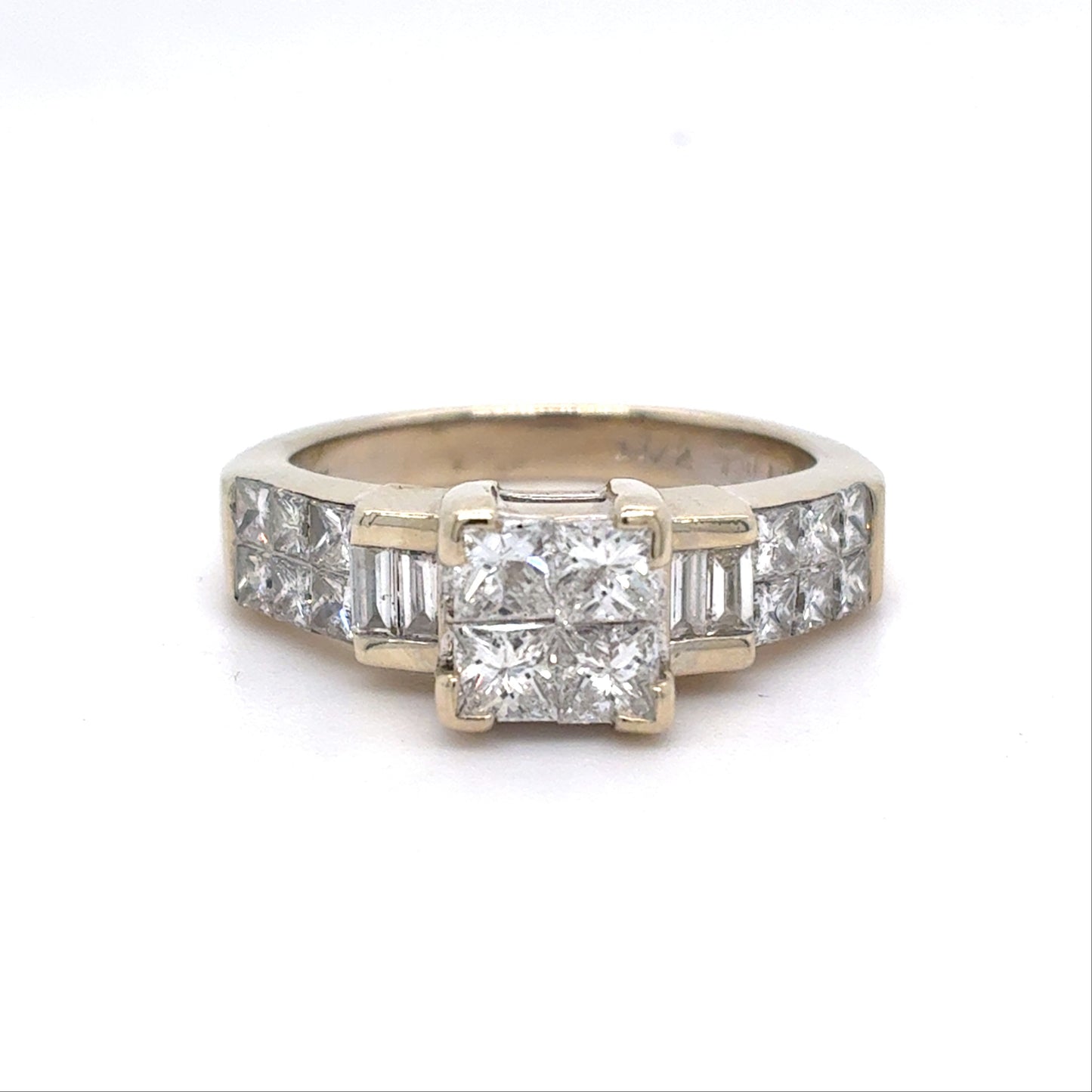 14K White Gold Diamond Ring | Princess Cut and Baguette Natural Diamonds 1.32 TCW , Size 7