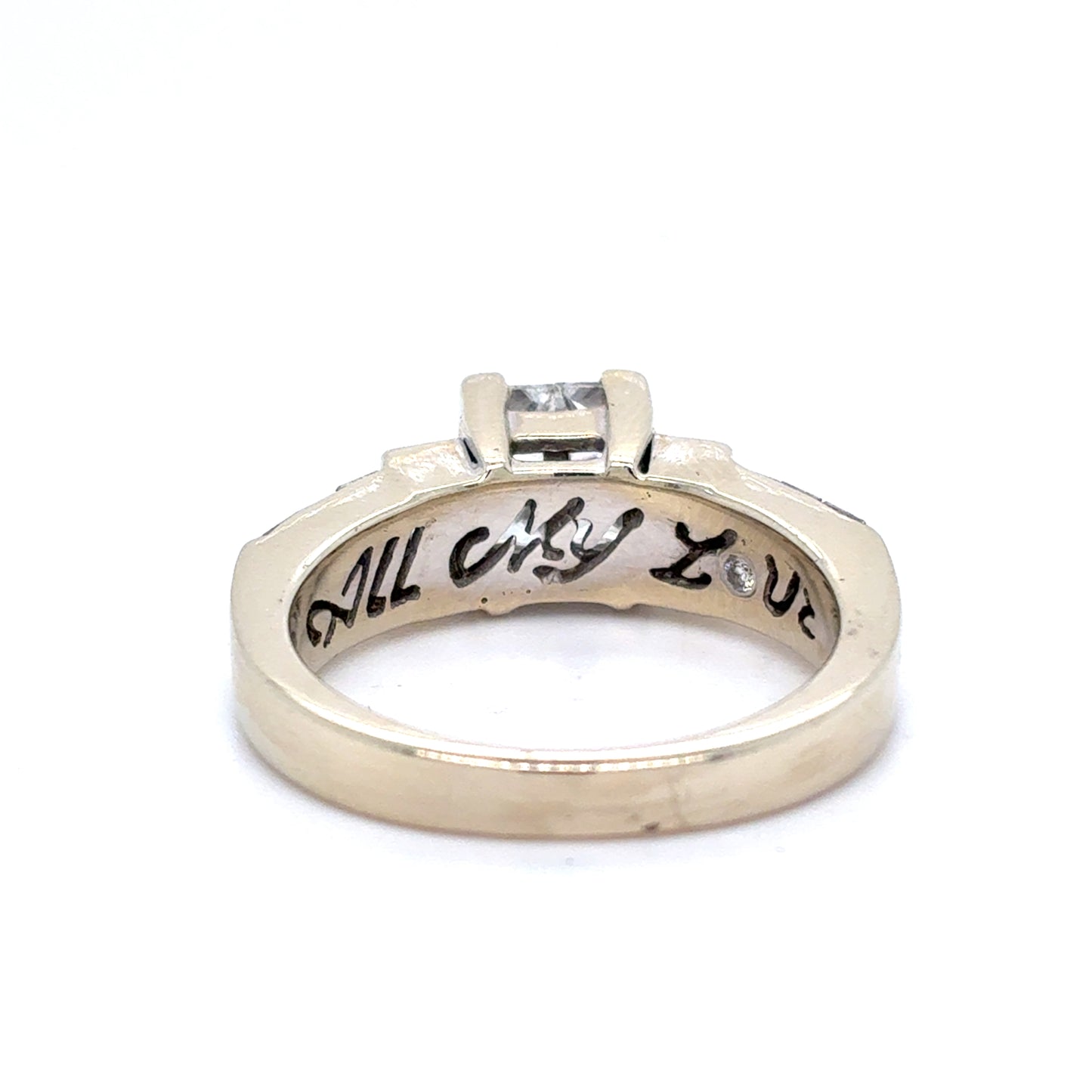 14K White Gold Diamond Ring | Princess Cut and Baguette Natural Diamonds 1.32 TCW , Size 7