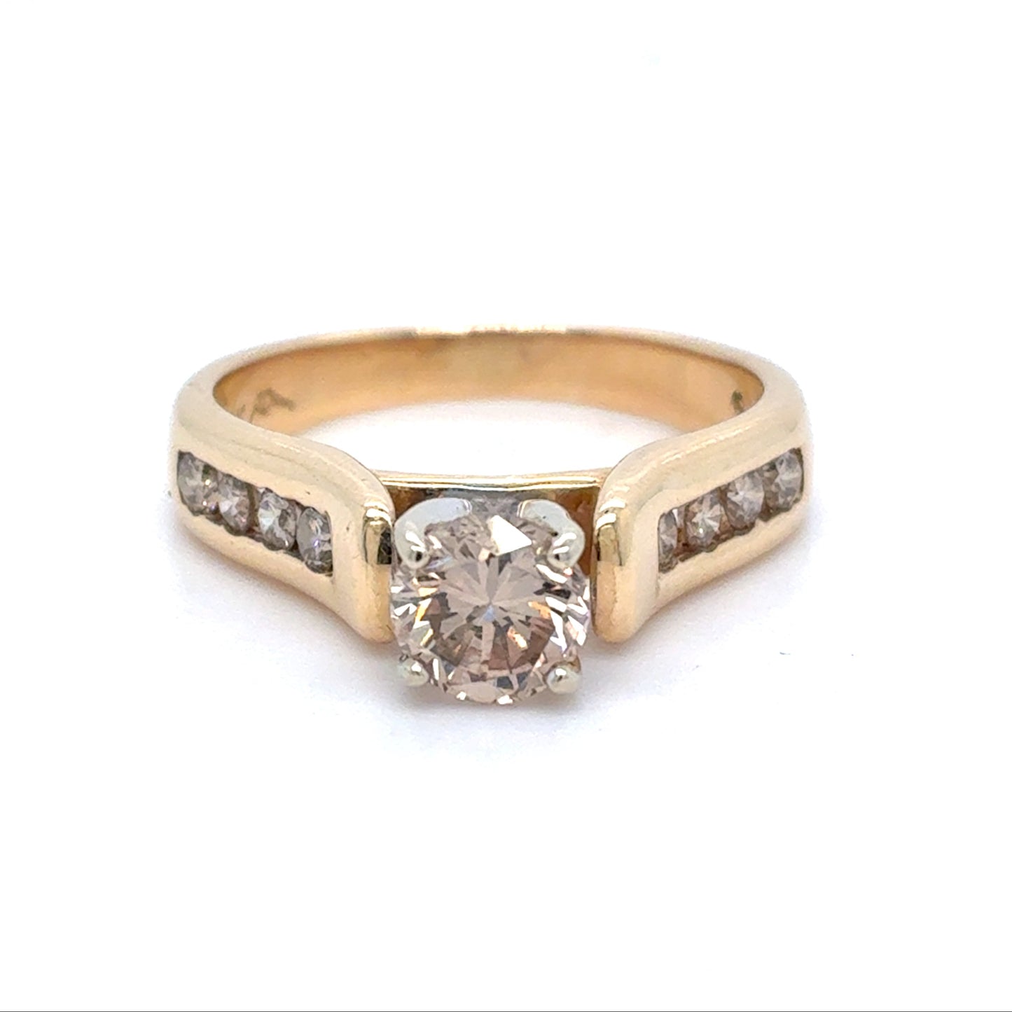 14K Two Tone Gold Ring | Champagne Diamond 0.69 CT center, .93TCW SI2, Size 6.75