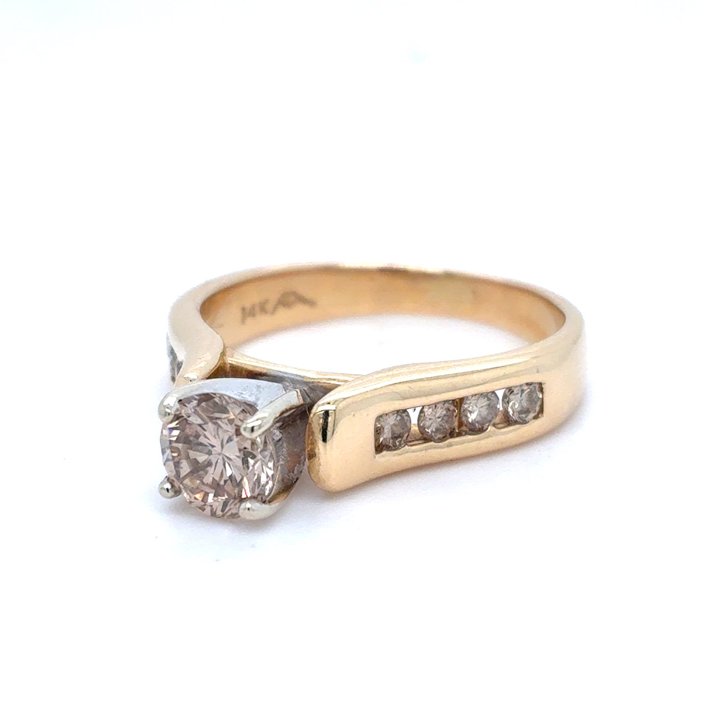 14K Two Tone Gold Ring | Champagne Diamond 0.69 CT center, .93TCW SI2, Size 6.75