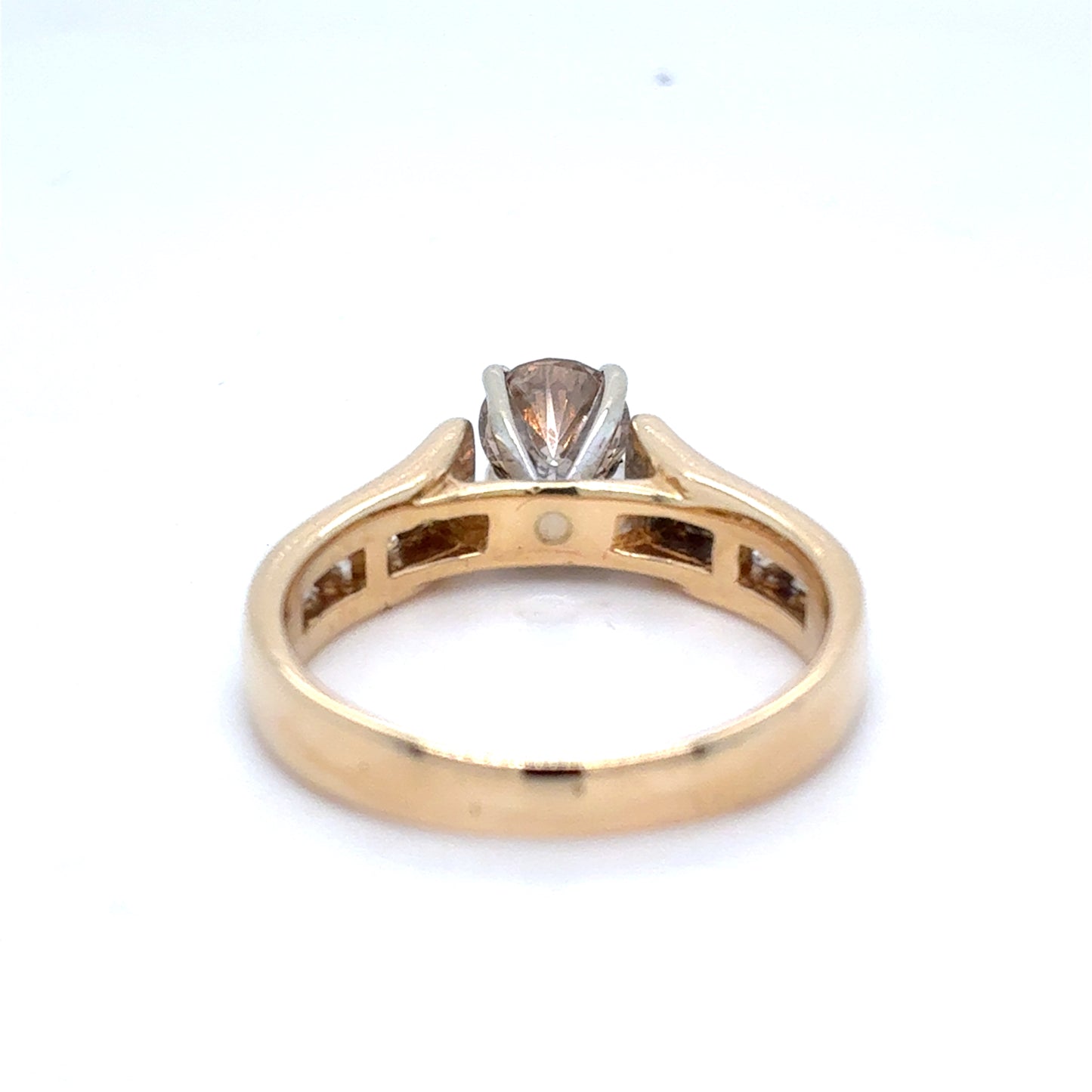14K Two Tone Gold Ring | Champagne Diamond 0.69 CT center, .93TCW SI2, Size 6.75