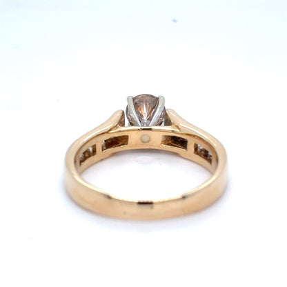 14K Two Tone Gold Ring | Champagne Diamond 0.69 CT center, .93TCW SI2, Size 6.75