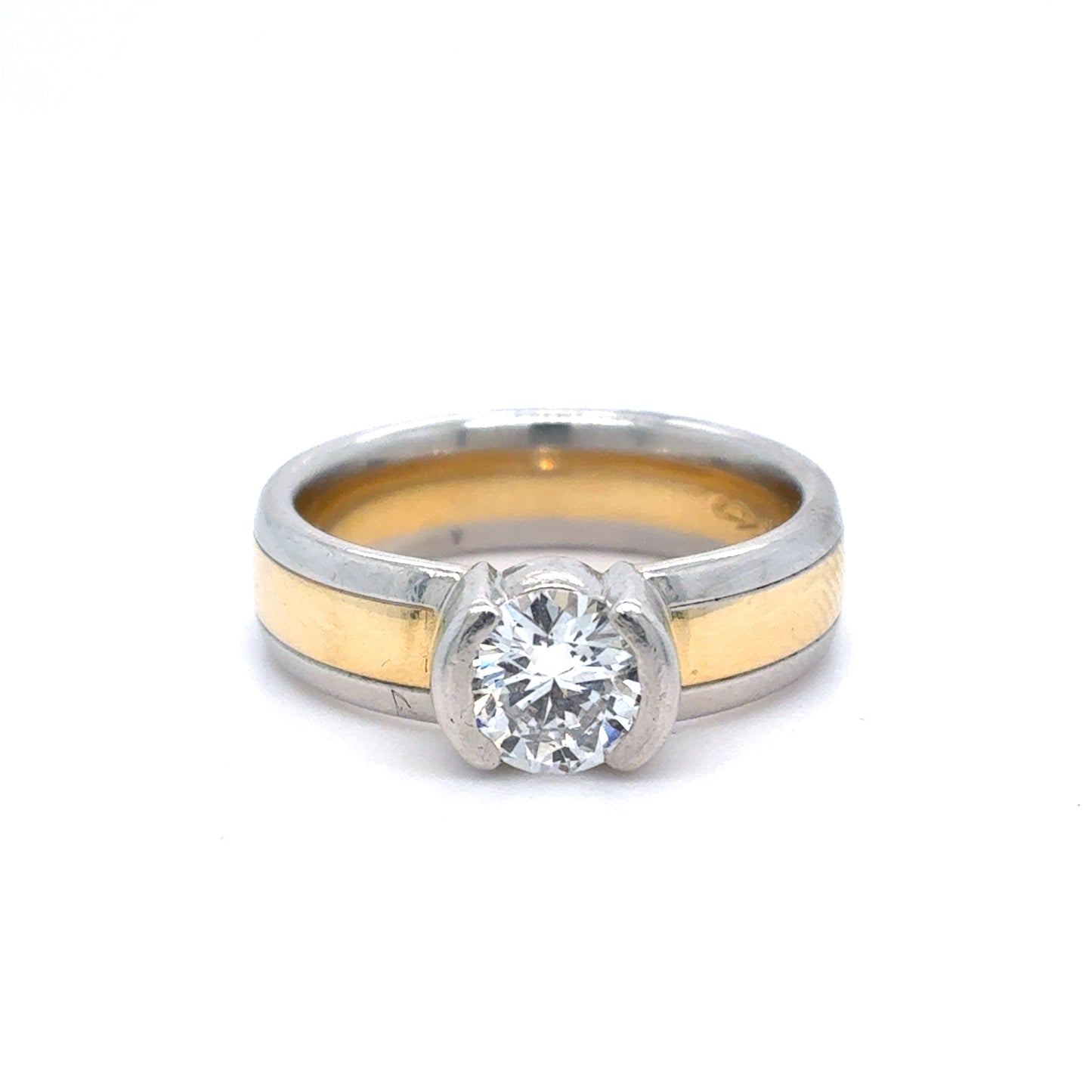 18K Yellow Gold and Platinum Diamond Solitaire Ring | 0.80 Carat E VVS2 – Size 6