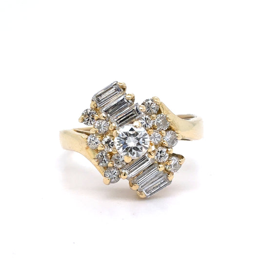 14K Yellow Gold Natural Diamond Ring | Round & Baguette Diamonds 1.34 TCW Size 7