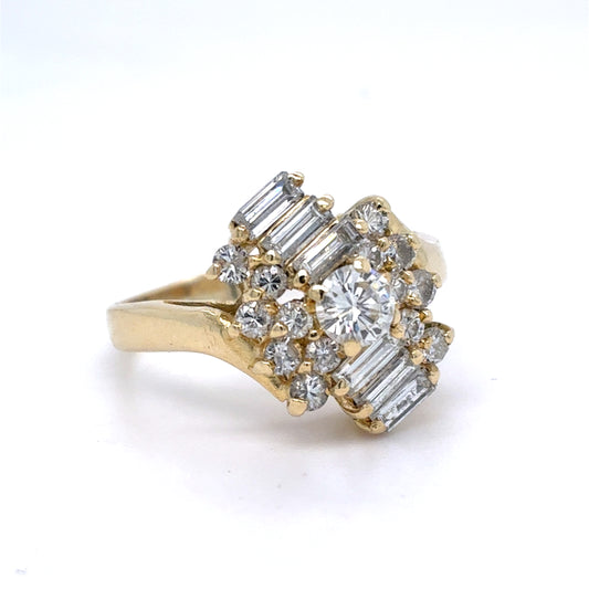 14K Yellow Gold Natural Diamond Ring | Round & Baguette Diamonds 1.34 TCW Size 7