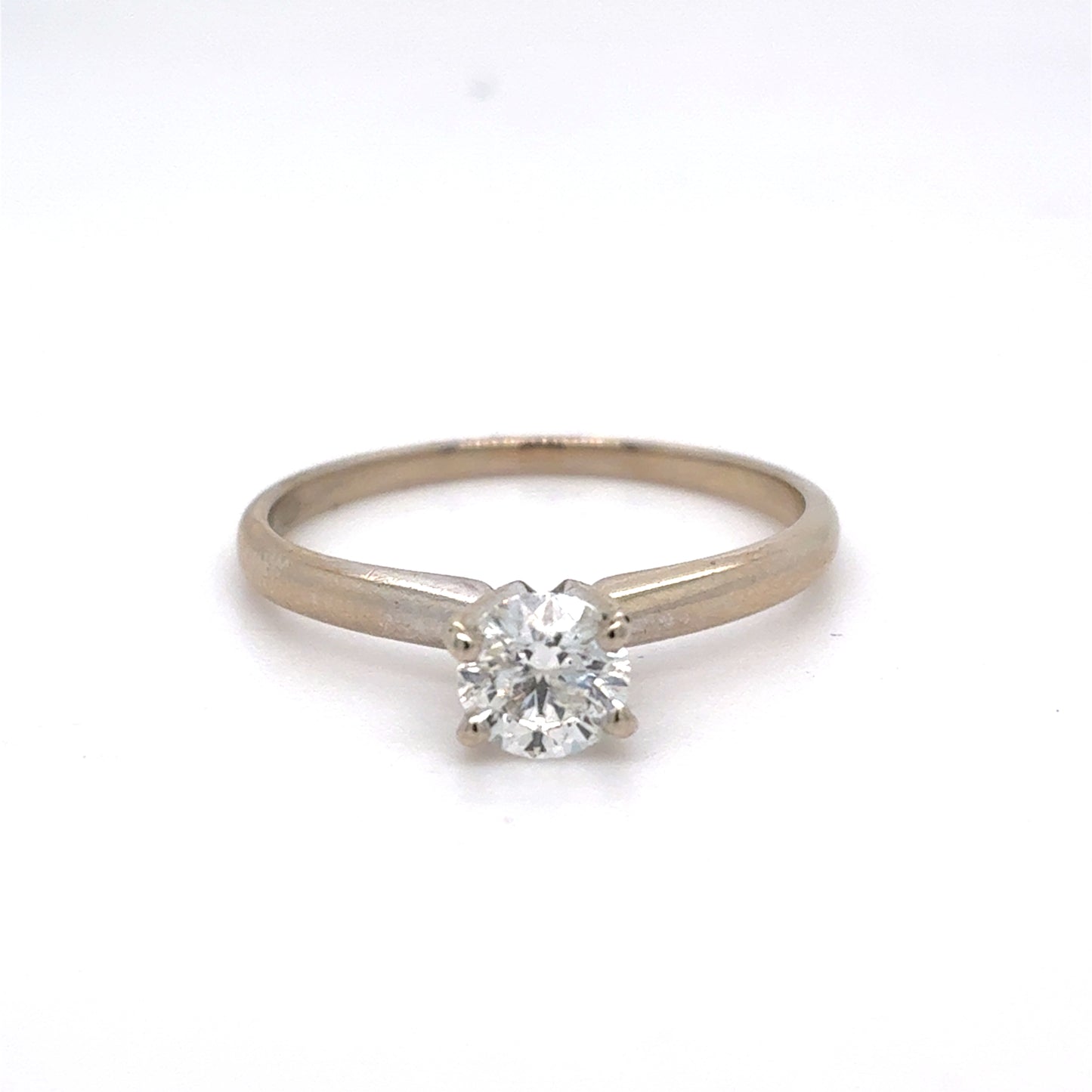 14K White Gold Diamond Ring | Women’s Solitaire Round Diamond 0.46 CTW, H I2, Size 6.75