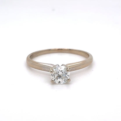 14K White Gold Diamond Ring | Women’s Solitaire Round Diamond 0.46 CTW, H I2, Size 6.75
