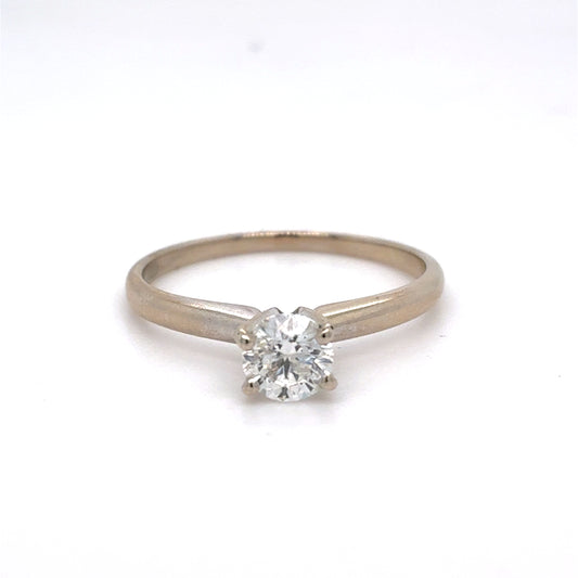 14K White Gold Diamond Ring | Women’s Solitaire Round Diamond 0.46 CTW, H I2, Size 6.75