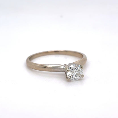 14K White Gold Diamond Ring | Women’s Solitaire Round Diamond 0.46 CTW, H I2, Size 6.75