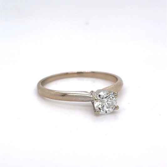 14K White Gold Diamond Ring | Women’s Solitaire Round Diamond 0.46 CTW, H I2, Size 6.75