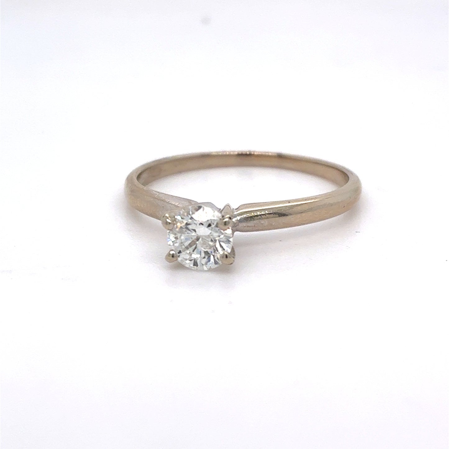 14K White Gold Diamond Ring | Women’s Solitaire Round Diamond 0.46 CTW, H I2, Size 6.75