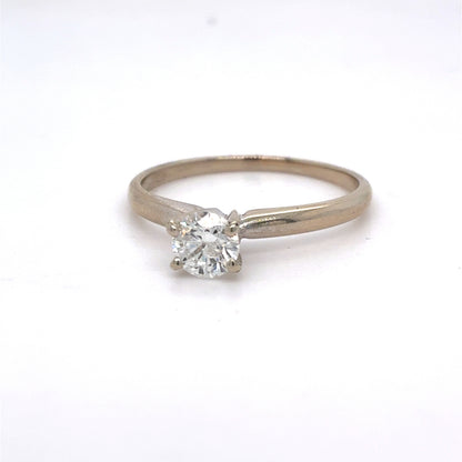 14K White Gold Diamond Ring | Women’s Solitaire Round Diamond 0.46 CTW, H I2, Size 6.75