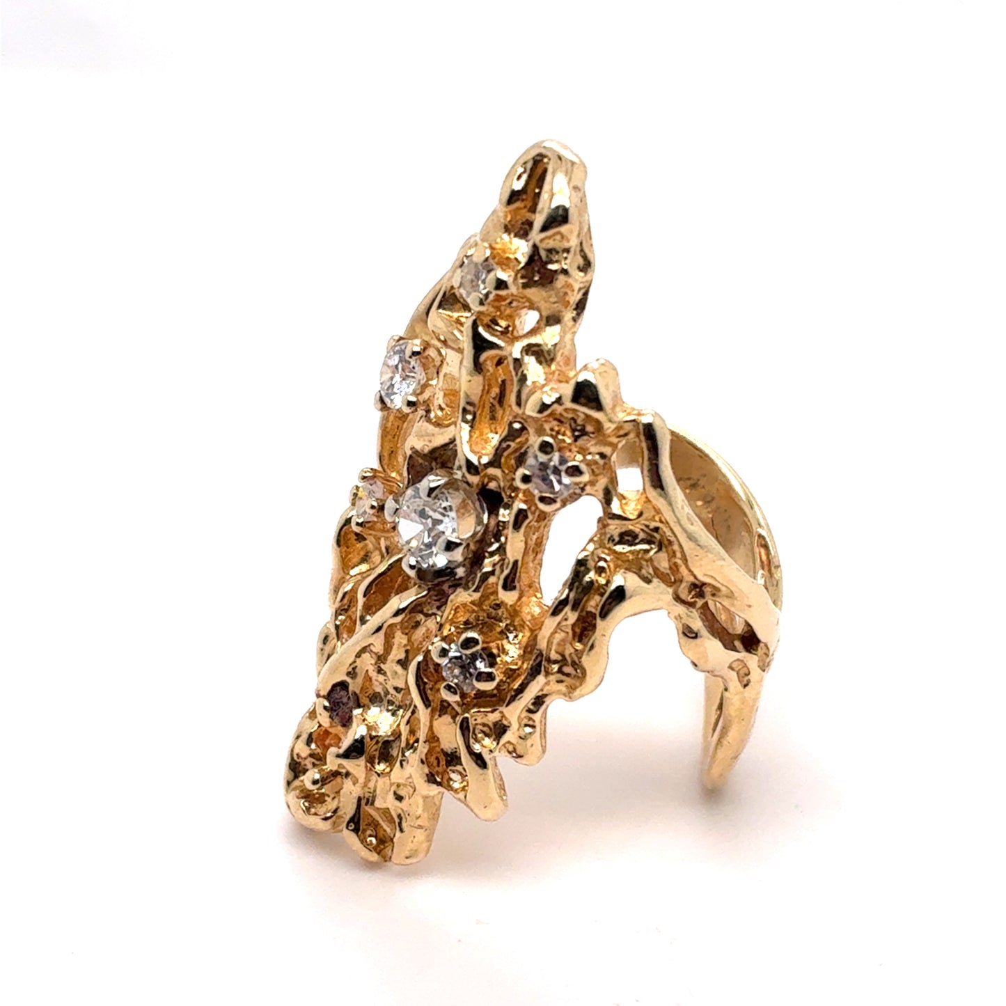 14K Yellow Gold Freeform Brutalist Diamond Ring | Brutalist design, Old European Cut Natural Center 0.35 CTW, Size 5