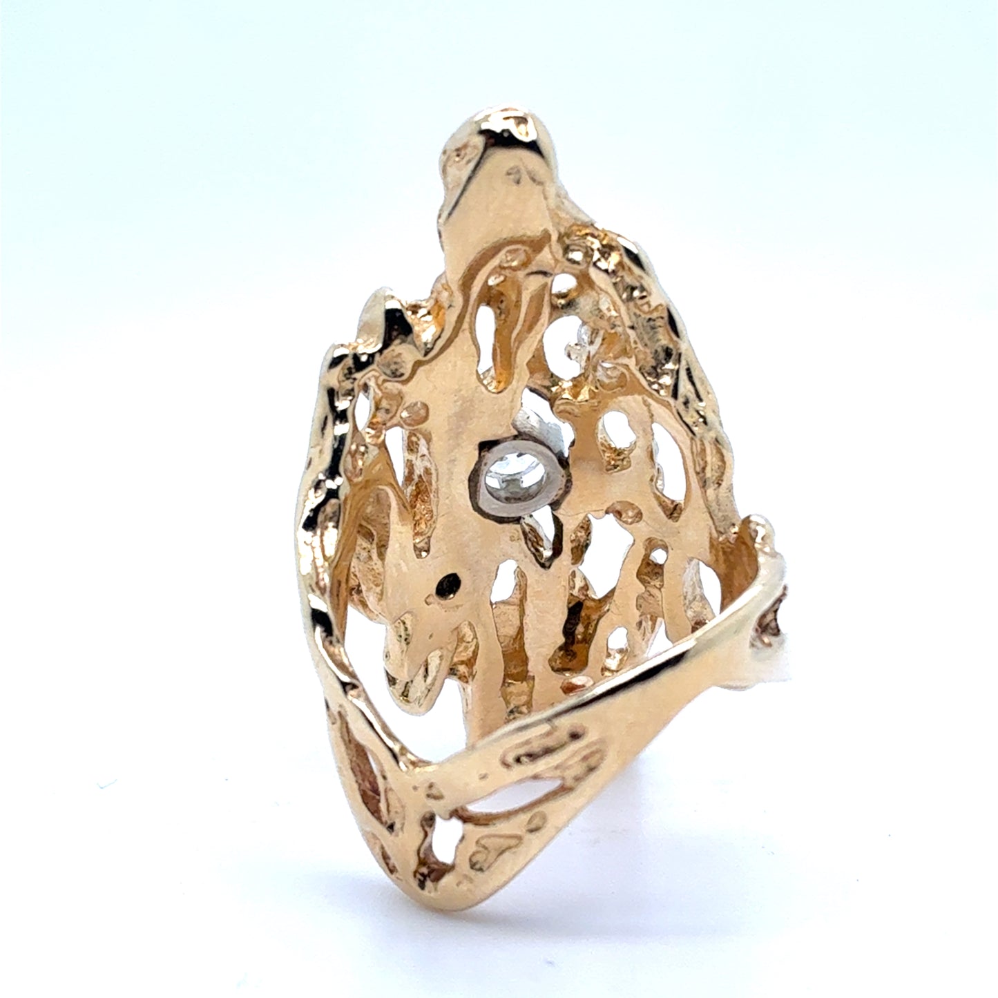 14K Yellow Gold Freeform Brutalist Diamond Ring | Brutalist design, Old European Cut Natural Center 0.35 CTW, Size 5