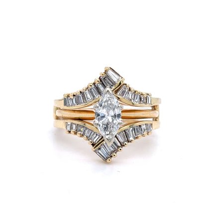 14K Yellow Gold Natural Diamond Wedding Set | Jacket style, Marquise & Baguette Diamonds 1.34 TCW,  Size 7