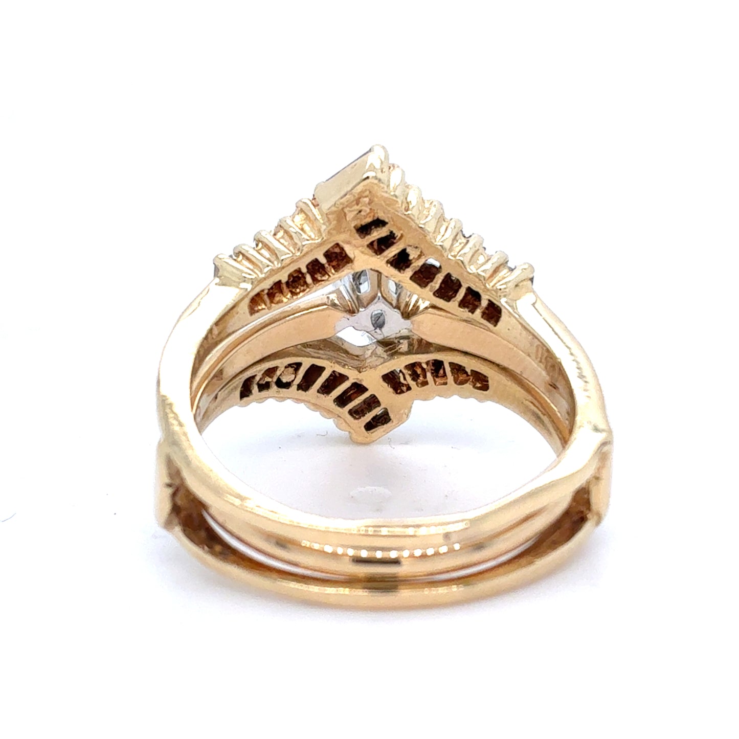 14K Yellow Gold Natural Diamond Wedding Set | Jacket style, Marquise & Baguette Diamonds 1.34 TCW,  Size 7