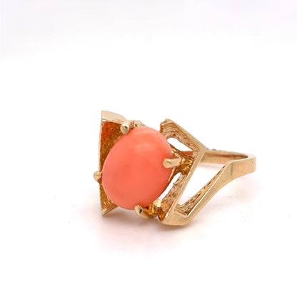14K Yellow Gold Pink Coral Ring |  Size 6.5