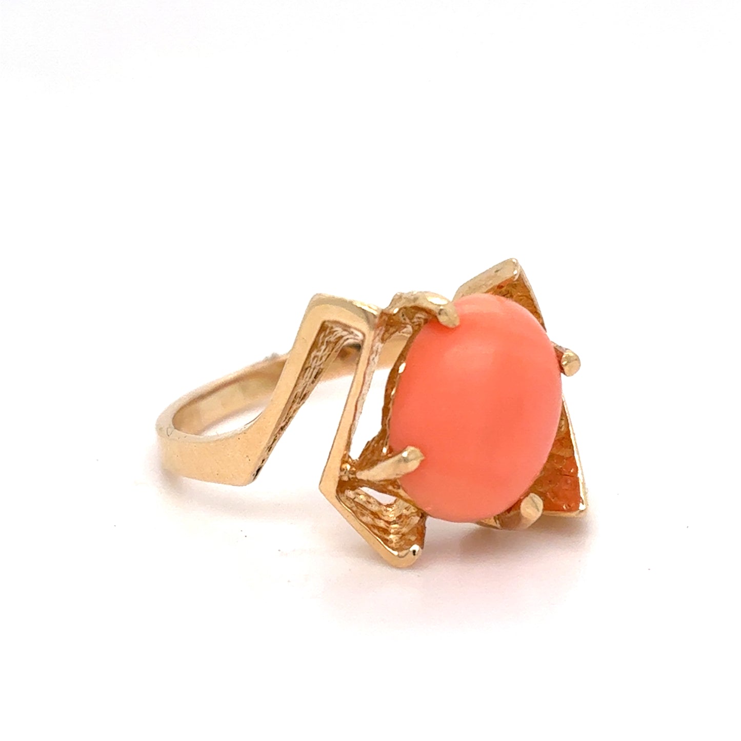 14K Yellow Gold Pink Coral Ring |  Size 6.5
