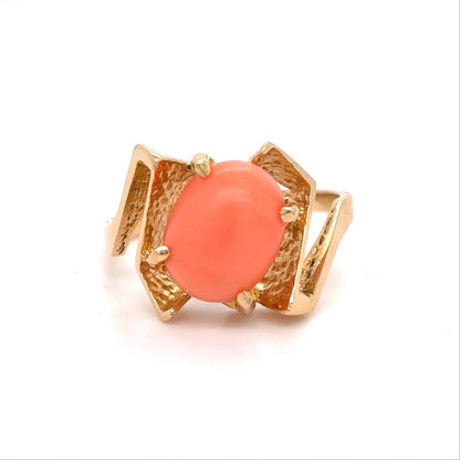 14K Yellow Gold Pink Coral Ring |  Size 6.5