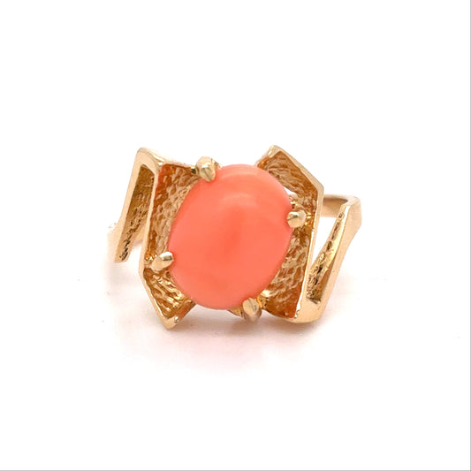 14K Yellow Gold Pink Coral Ring |  Size 6.5