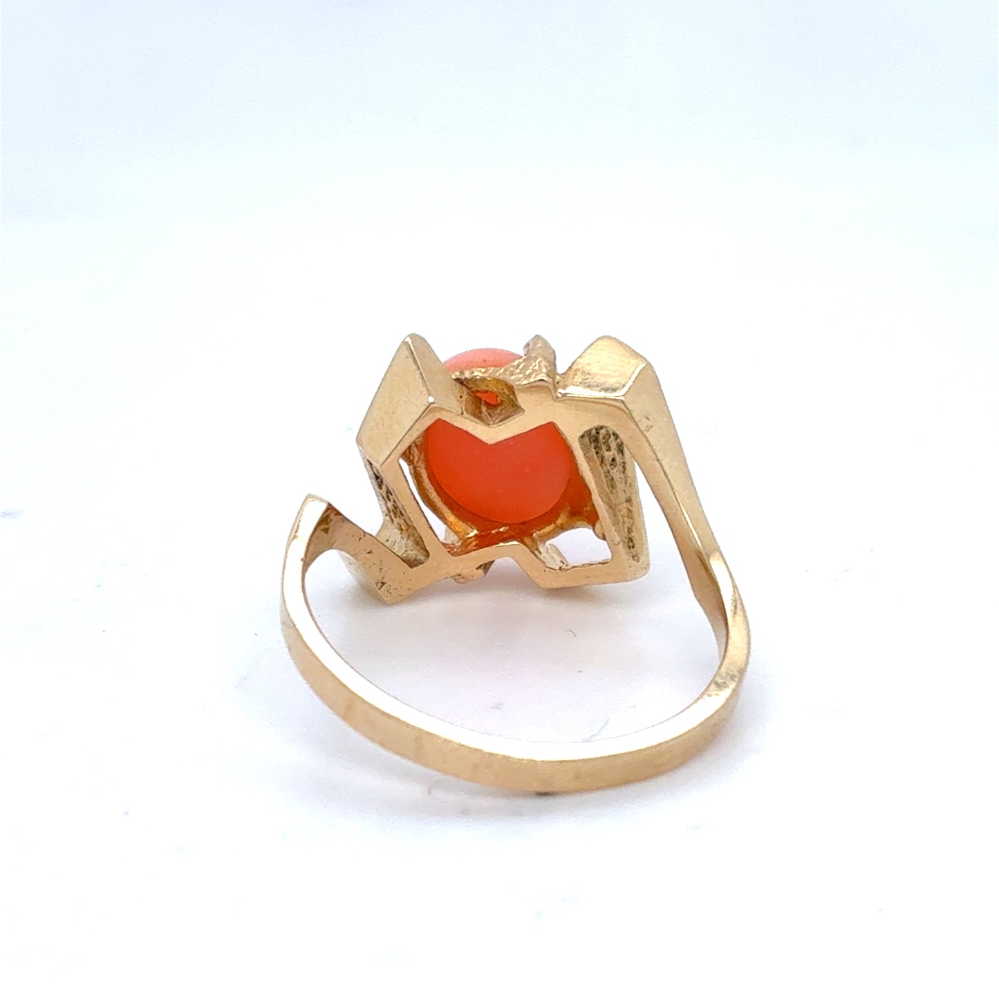 14K Yellow Gold Pink Coral Ring |  Size 6.5