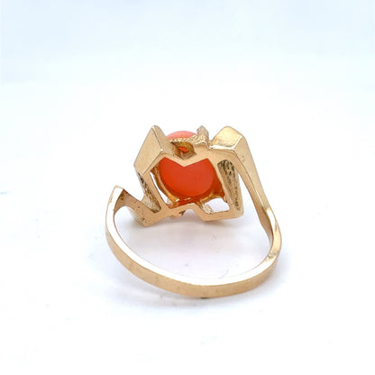 14K Yellow Gold Pink Coral Ring |  Size 6.5