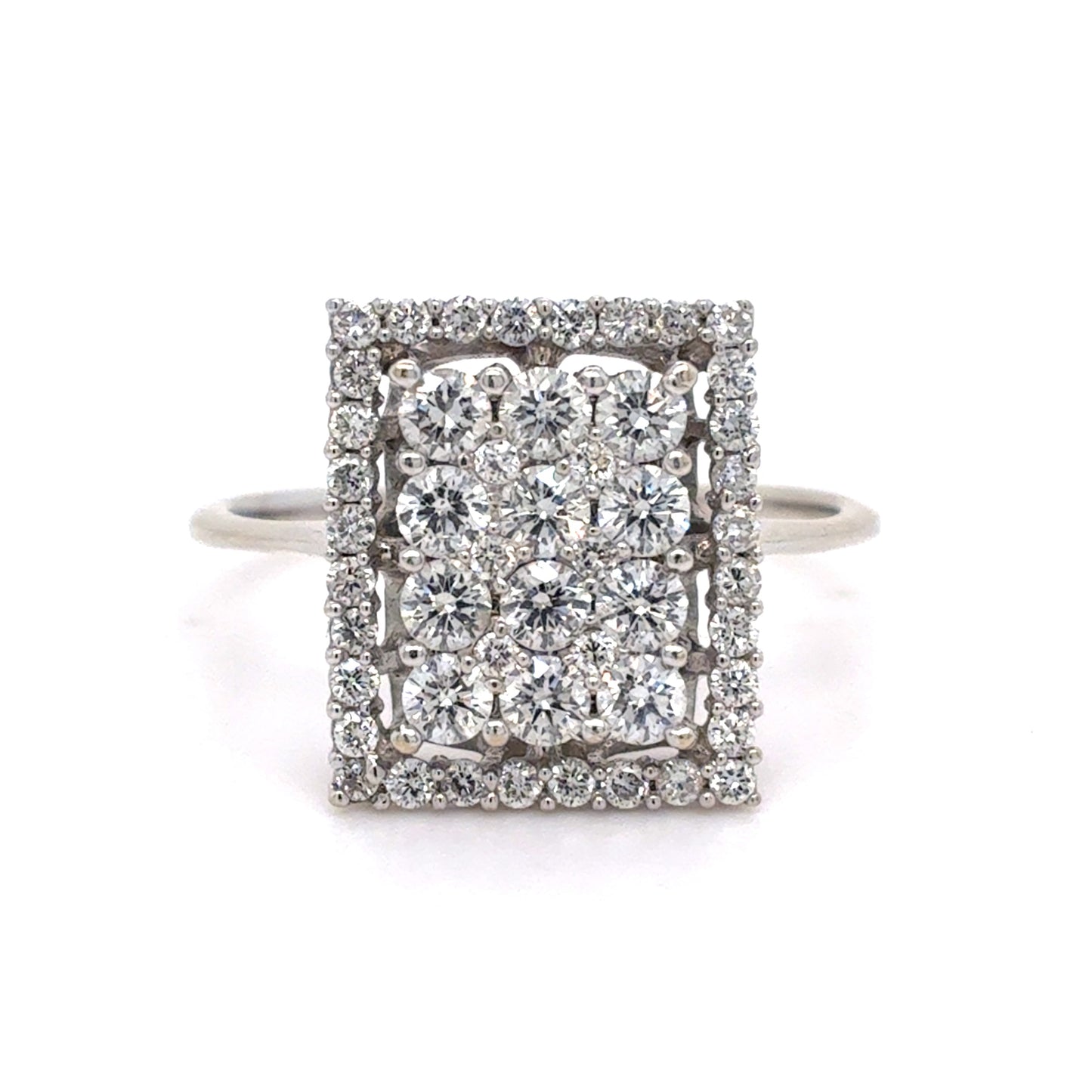 14K White Gold Diamond Cluster Ring | Rectangle Diamond Cluster 0.77 TCW G-H SI1-2, Size 7