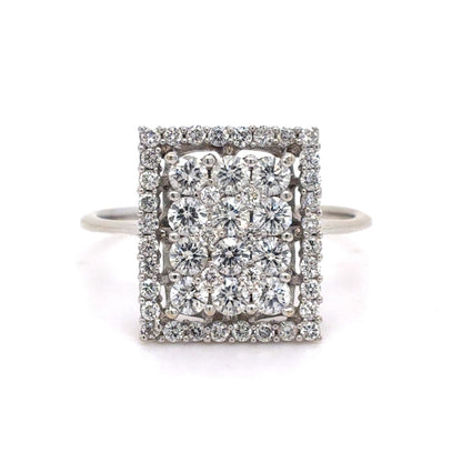 14K White Gold Diamond Cluster Ring | Rectangle Diamond Cluster 0.77 TCW G-H SI1-2, Size 7