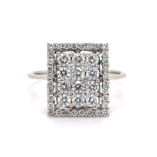 14K White Gold Diamond Cluster Ring | Rectangle Diamond Cluster 0.77 TCW G-H SI1-2, Size 7