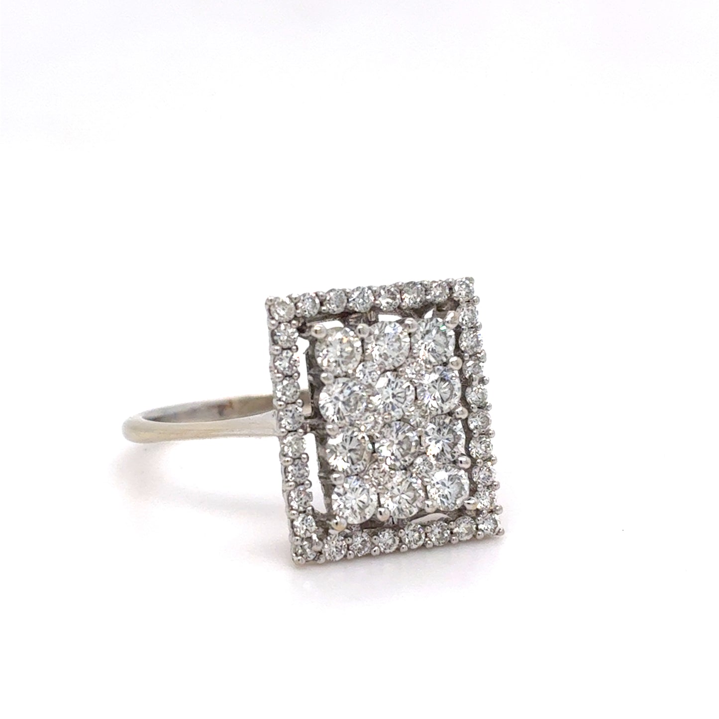 14K White Gold Diamond Cluster Ring | Rectangle Diamond Cluster 0.77 TCW G-H SI1-2, Size 7