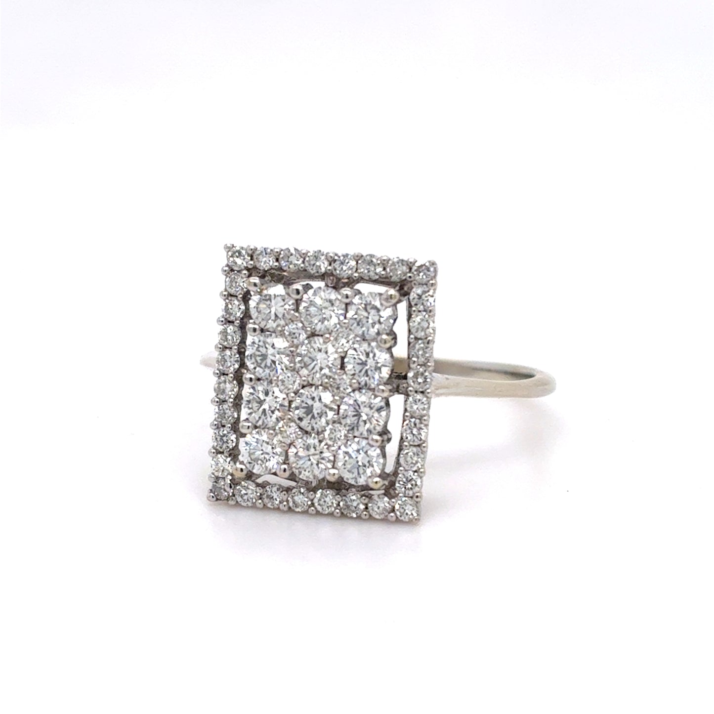 14K White Gold Diamond Cluster Ring | Rectangle Diamond Cluster 0.77 TCW G-H SI1-2, Size 7