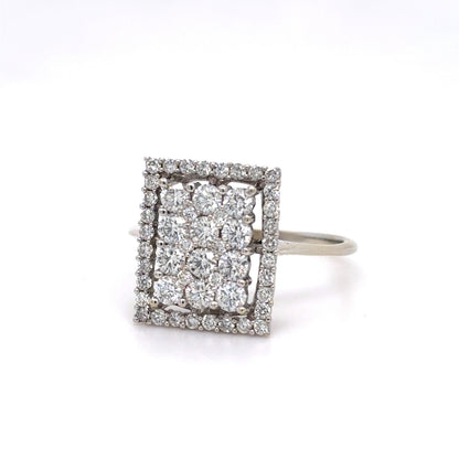 14K White Gold Diamond Cluster Ring | Rectangle Diamond Cluster 0.77 TCW G-H SI1-2, Size 7