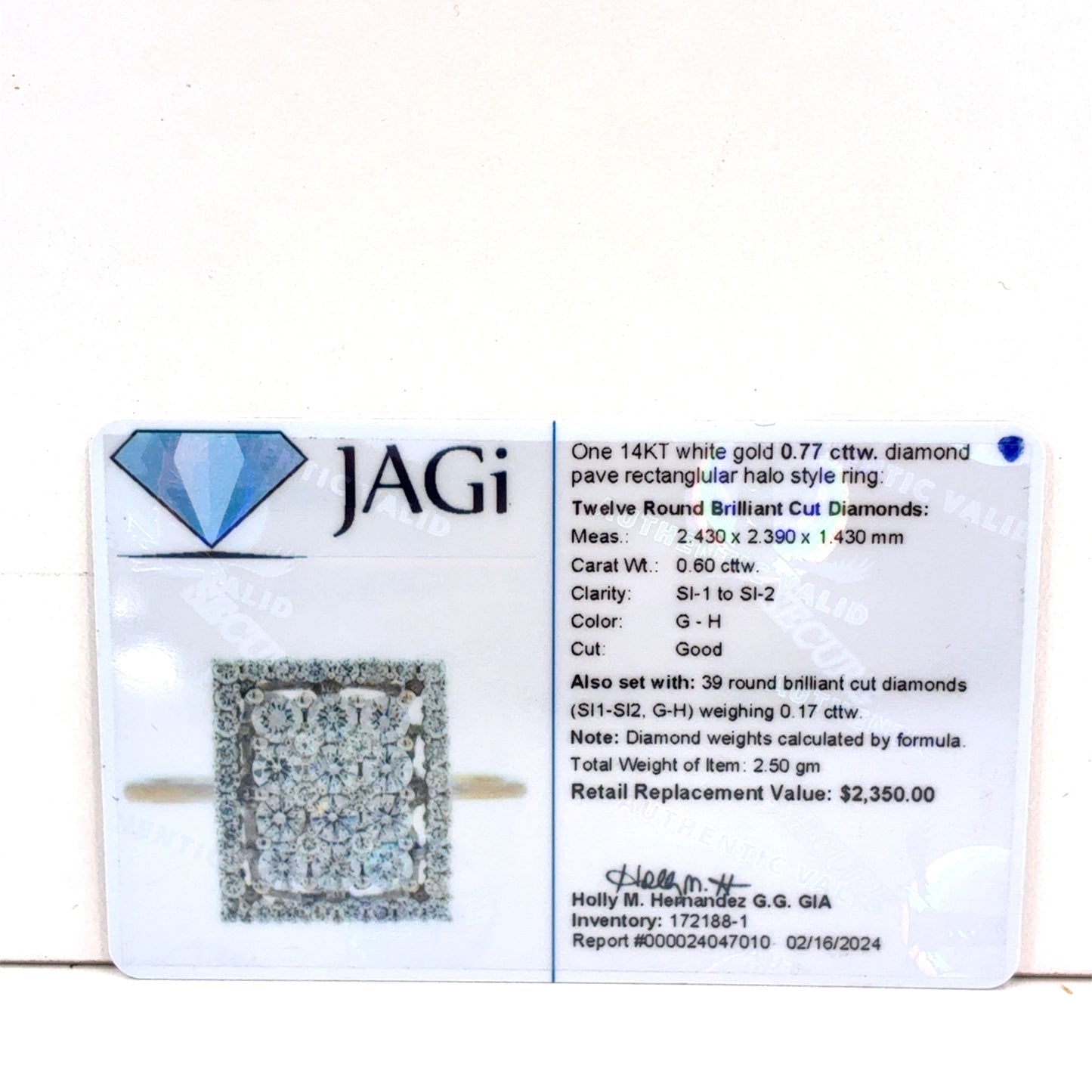 14K White Gold Diamond Cluster Ring | Rectangle Diamond Cluster 0.77 TCW G-H SI1-2, Size 7