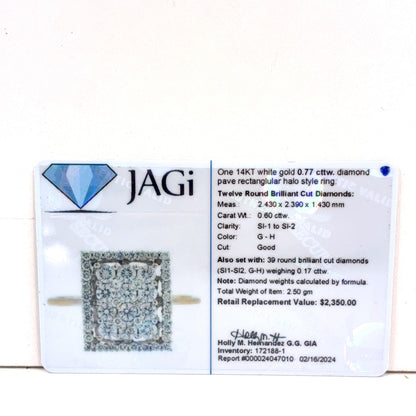 14K White Gold Diamond Cluster Ring | Rectangle Diamond Cluster 0.77 TCW G-H SI1-2, Size 7