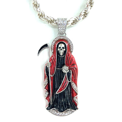 925 Sterling Silver CZ Santa Muerte Angel of Death Pendant | 31.2 grams Enamel and CZs