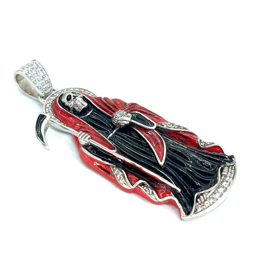 925 Sterling Silver CZ Santa Muerte Angel of Death Pendant | 31.2 grams Enamel and CZs