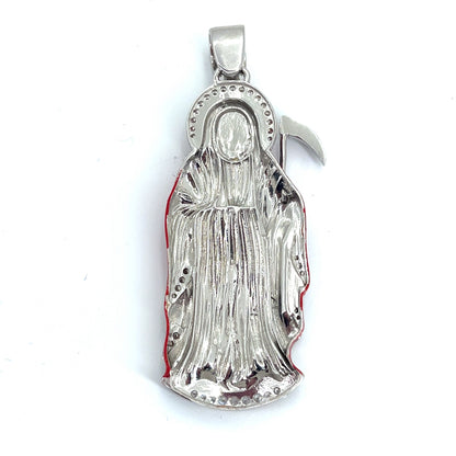 925 Sterling Silver CZ Santa Muerte Angel of Death Pendant | 31.2 grams Enamel and CZs