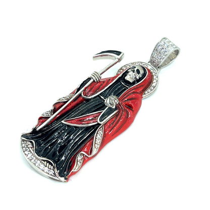 925 Sterling Silver CZ Santa Muerte Angel of Death Pendant | 31.2 grams Enamel and CZs