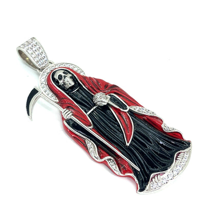 925 Sterling Silver CZ Santa Muerte Angel of Death Pendant | 18.2 grams Enamel and CZs