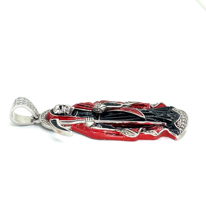 925 Sterling Silver CZ Santa Muerte Angel of Death Pendant | 18.2 grams Enamel and CZs