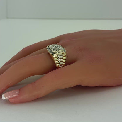 10K White & Yellow Gold Natural Diamond Men's Rolex Cluster Ring | Round 0.98 TCW, H-I I1-I2, Size 10.25