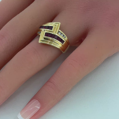 18k Yellow Gold Ruby And Diamond Ring | Natural Rubies .80TCW, Natural Diamonds .10TCW  Size 5.5