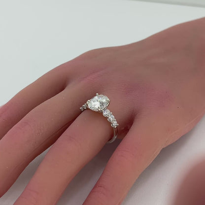 14K White Gold Ring | 2.69 ct Oval Lab Diamond 3.40 TCW, G VS2 Size 8