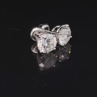 14K White Gold IGI Certified Lab Grown Diamond Four-Prong Solitaire Studs Earrings - 4 ctw