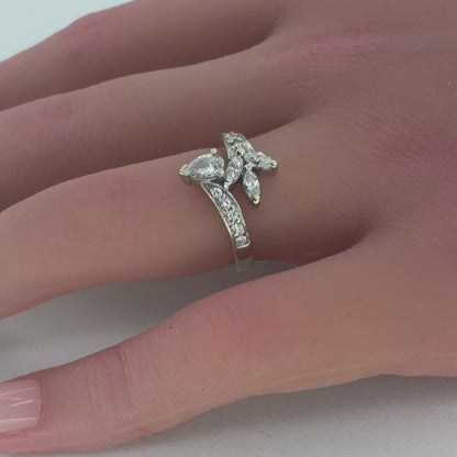 14K White Gold Ring | Marquis Diamond Bypass Design 0.70 TCW, Size 6