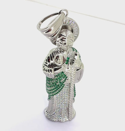 Sterling Silver Men’s Pendant | large 3D San Judas Saint Jude Design, CZ