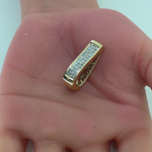 14K Yellow Gold Diamond Pendant | Princess Cut Diamonds Invisible set, F-G VVS2-VS1, 0.78 TCW