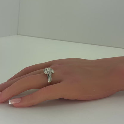 10K White Gold Natural Diamond Square Cluster Double Halo Ring | Princess & Round 0.83 TCW, I I2, Size 7.25