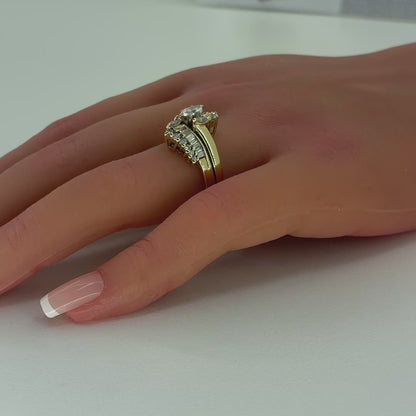 14K Yellow Gold Diamond Wedding Set | Marquise Brilliant Center with Marquise, Round & Baguette Diamonds 1.22 TCW, Size 6.5
