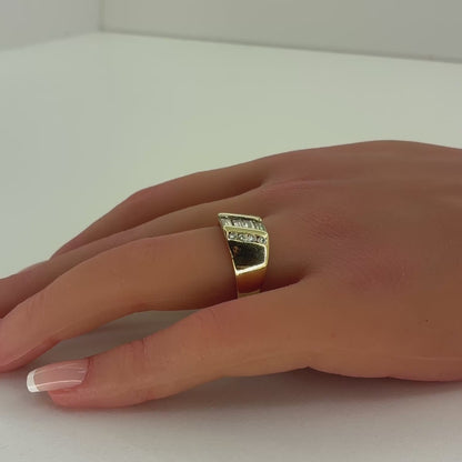 14K Yellow Gold Natural Diamond Two-Tone Channel Set Men's Ring | Round & Baguette 1.14 TCW, G VS1-SI1, Size 8